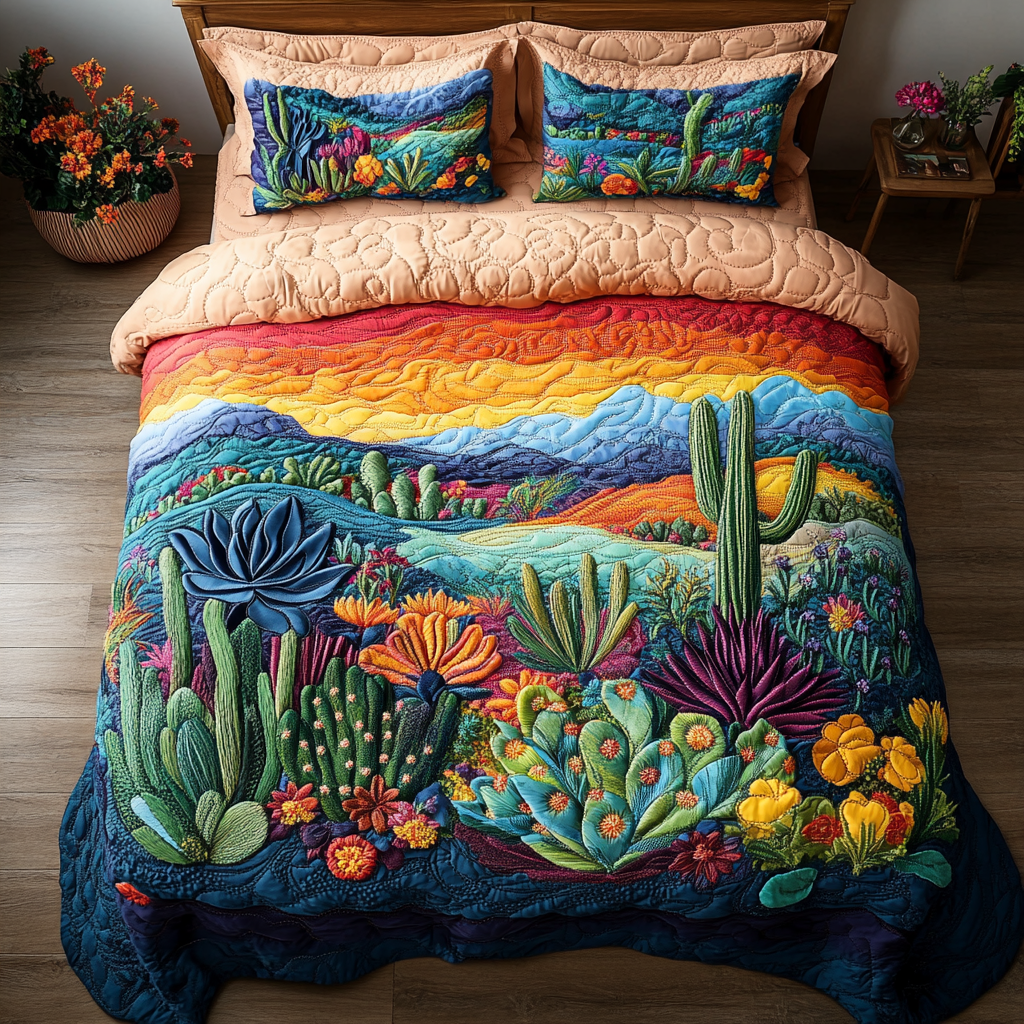 Cactus Comfort Quilted Bedding Set Duvet Cover Sheets Cactus Theme Gifts