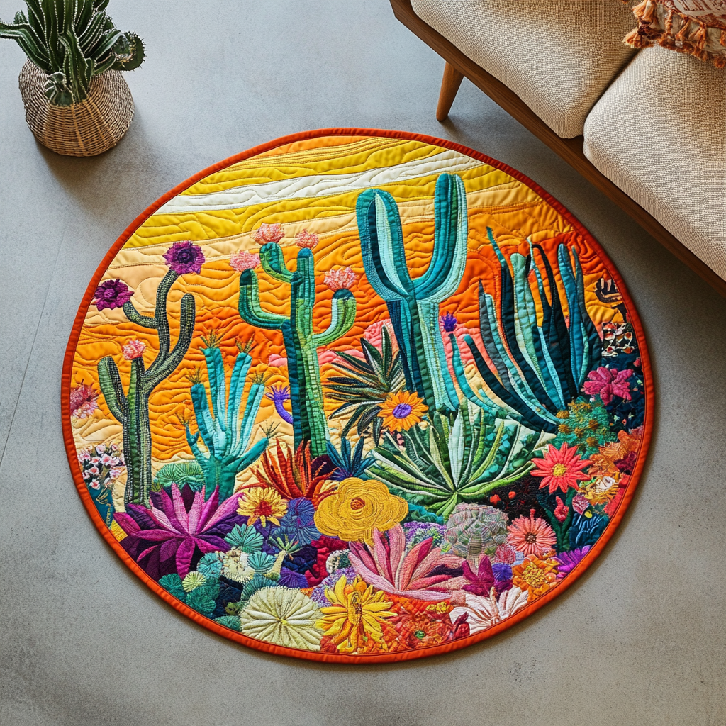 Cactus Comfort Zone Quilted Round Mat Indoor Round Rugs Gifts For Cactus Lovers