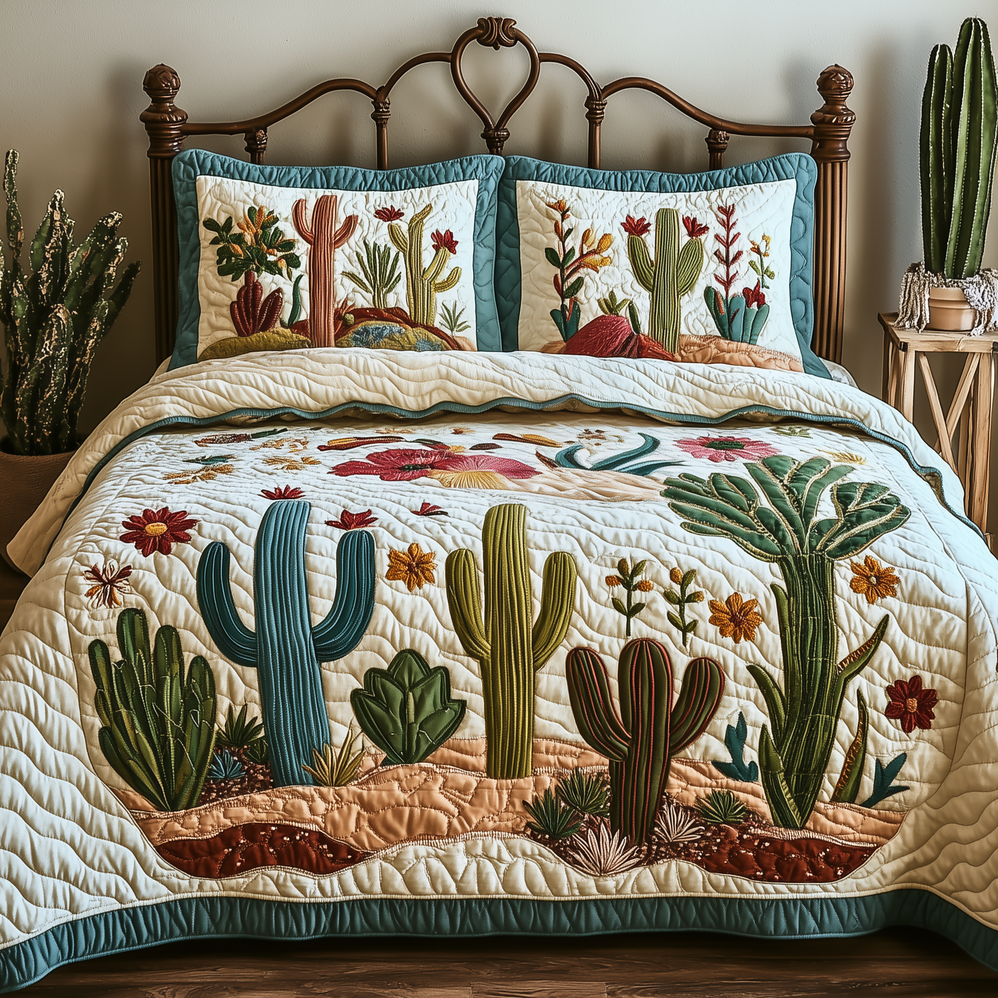 Cactus Festival Quilted Bedding Set Best King Size Sheets Gifts For Mom From Daughter