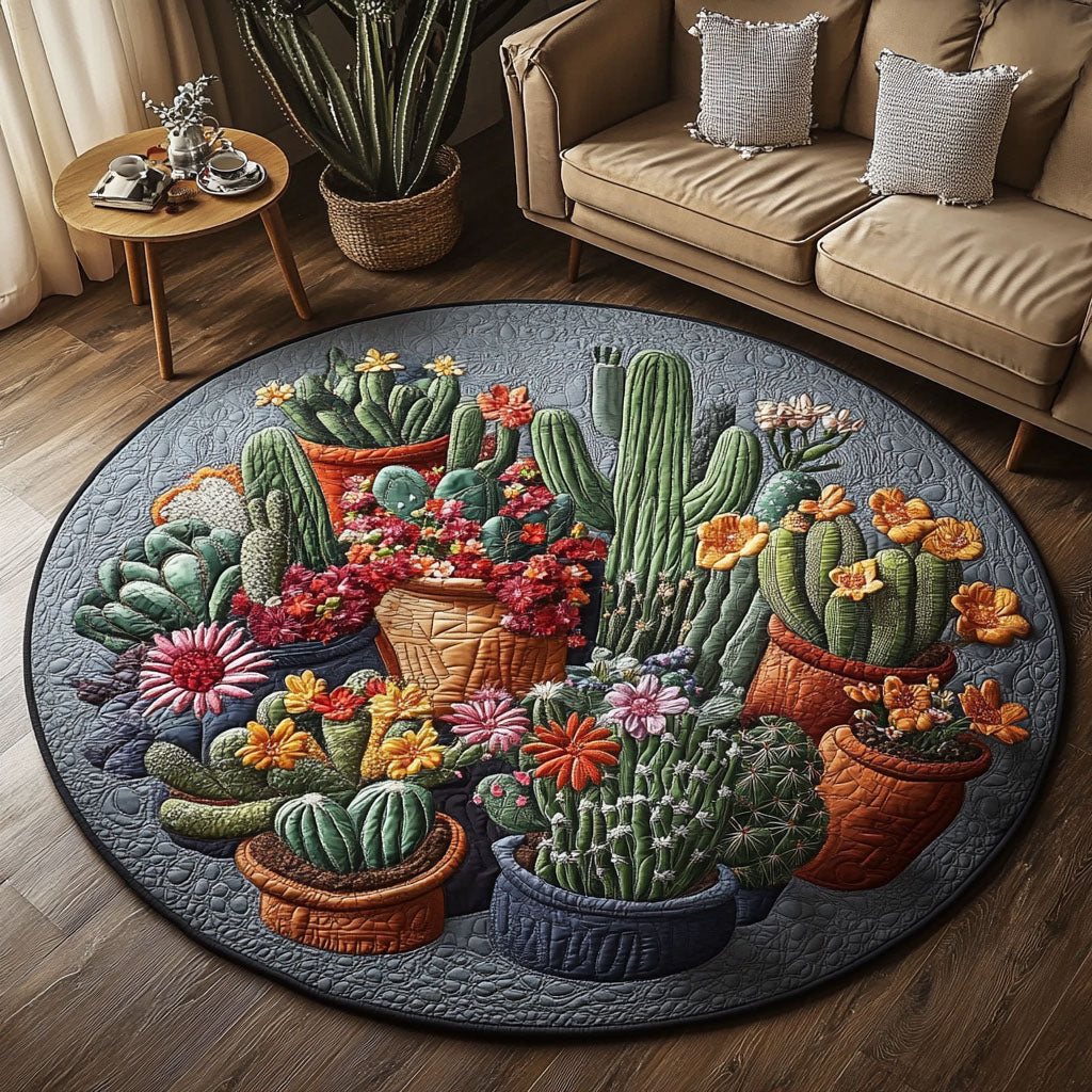 Cactus Garden Elegance Quilted Round Mat Round Carpet Rugs Unique Gifts For Mom