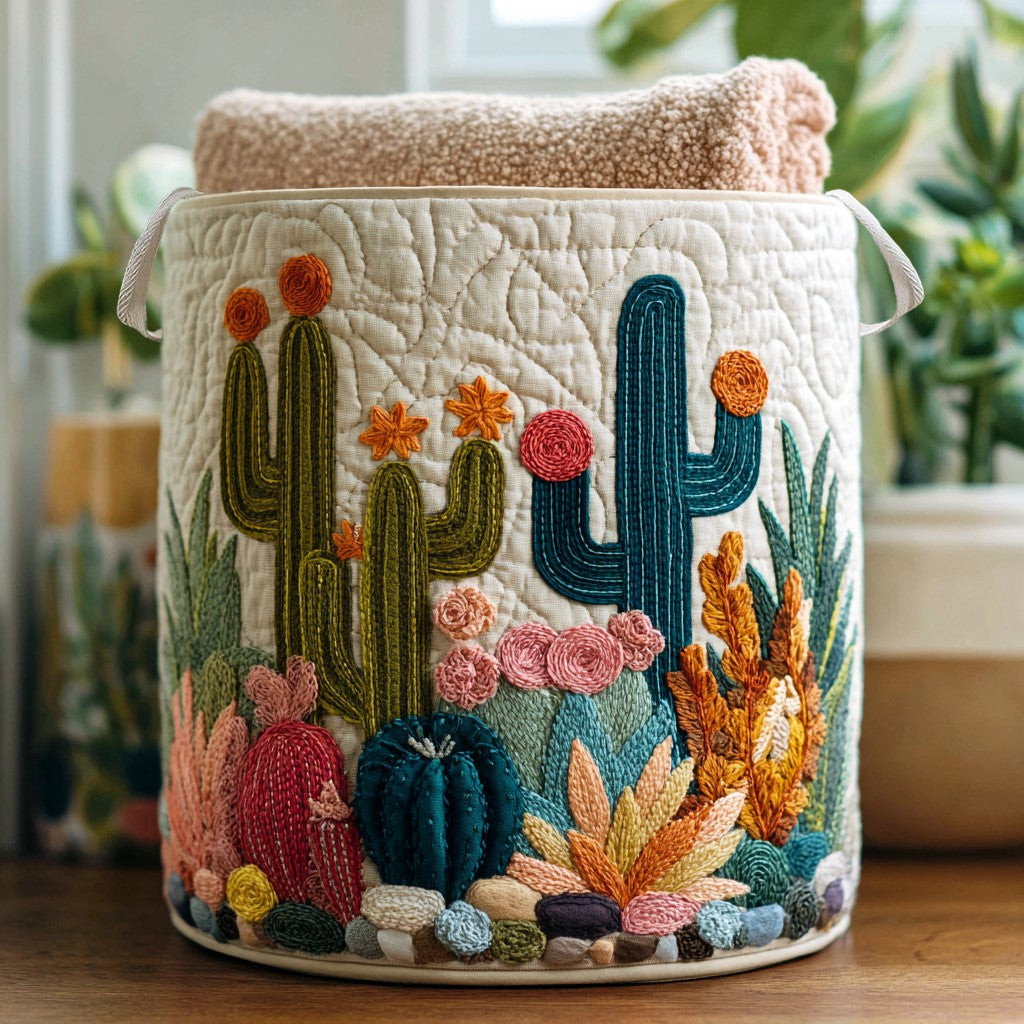 Cactus Garden Haven Quilted Laundry Basket Best Dirty Clothes Hamper Gifts For Mothers