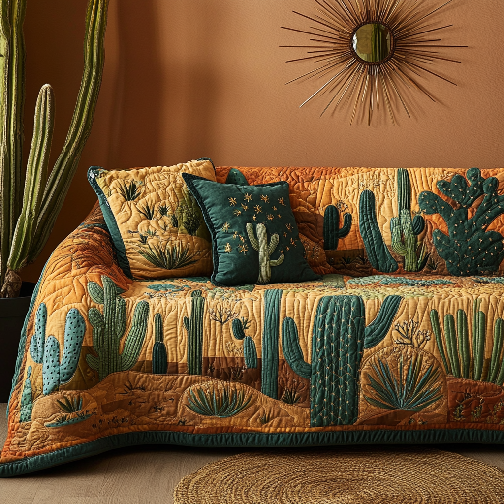 Cactus Garden Quilted Sofa Cover Furniture Covers Cactus Housewarming Gift
