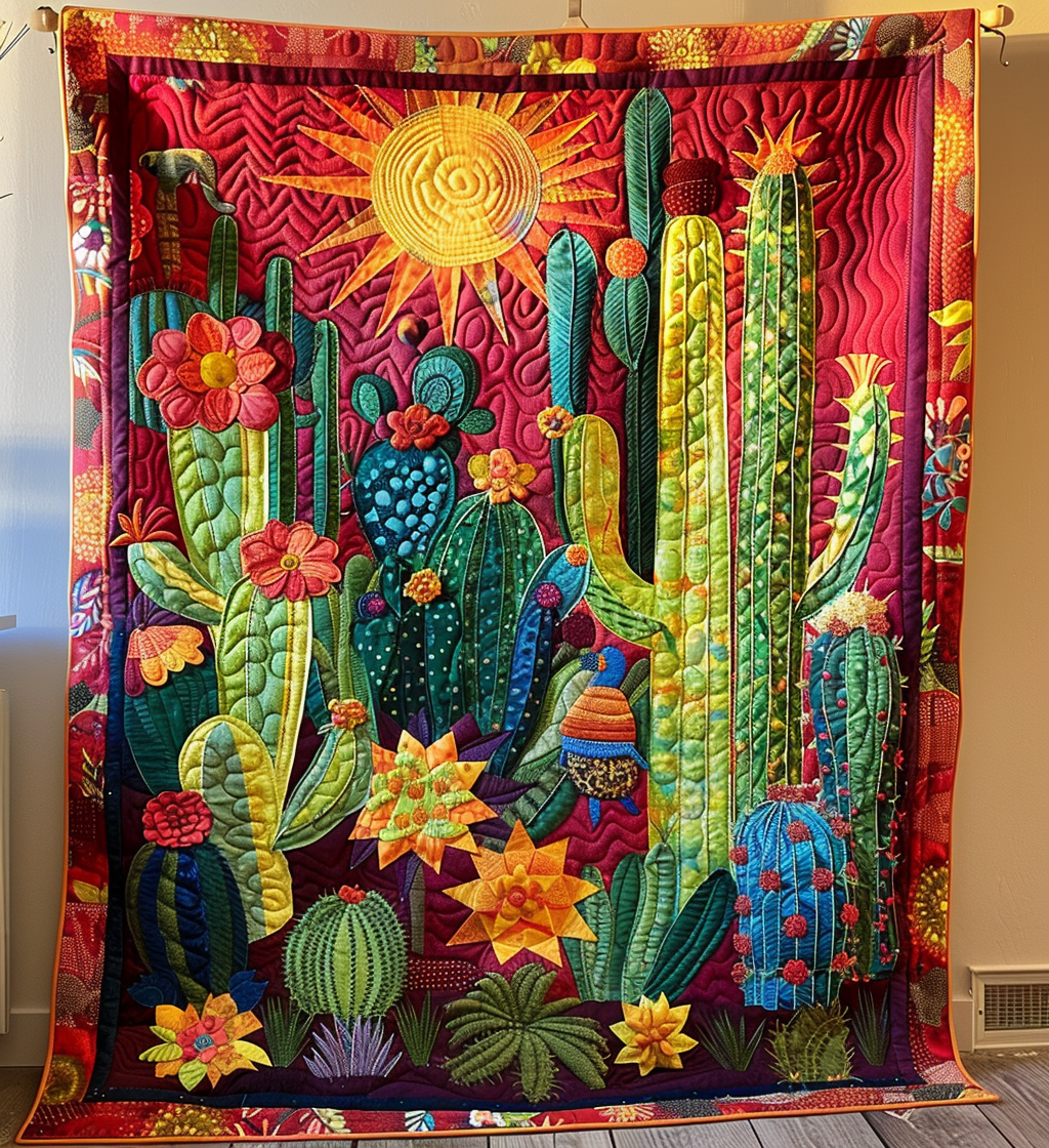 Cactus Garden Vista Quilted Blanket Bed Decor Best Mum Gifts