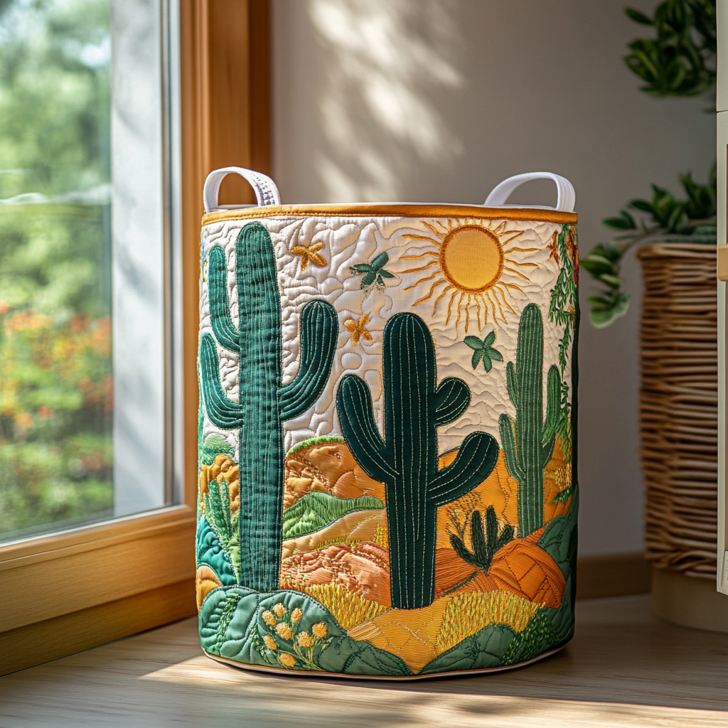 Cactus Glow Quilted Laundry Basket Home Decor Moms Day Gift Ideas