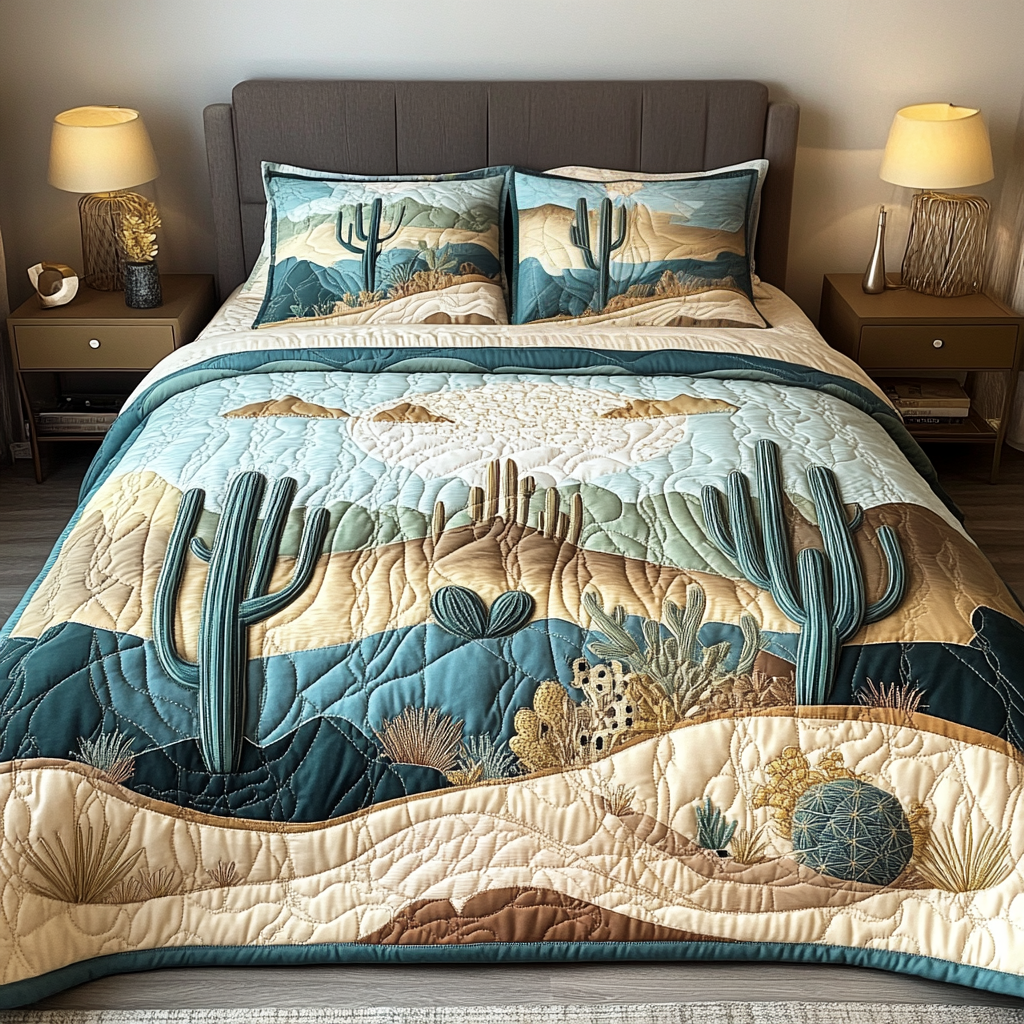 Cactus Haven Quilted Bedding Set Bed Room Decoration Cactus Gifts For Him