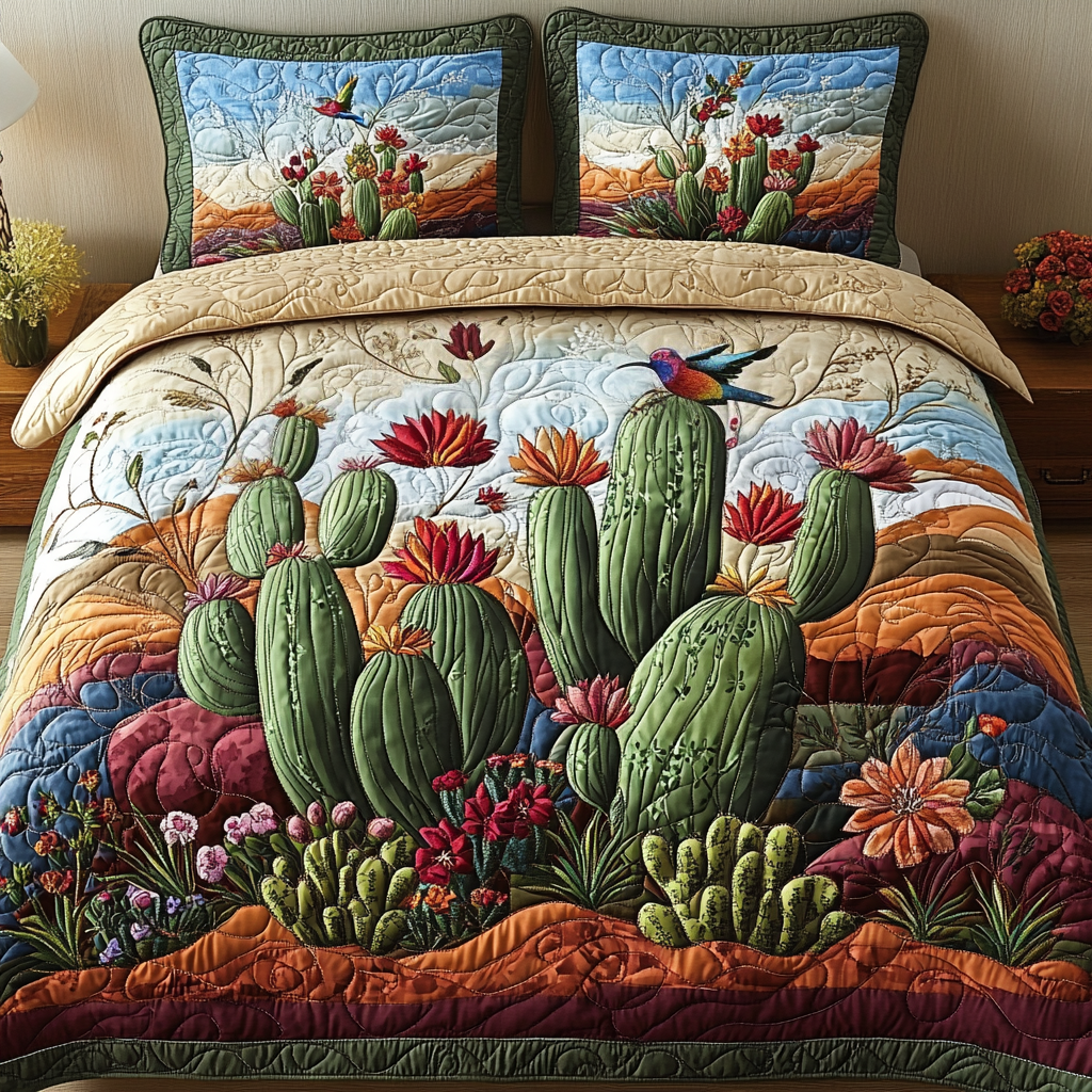 Cactus Haven Quilted Bedding Set Cute Bedsheets Cactus Inspired Gifts