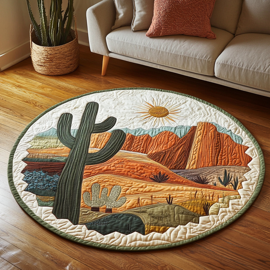 Cactus Haven Quilted Round Mat Round Rug Carpet Cute Cactus Gifts