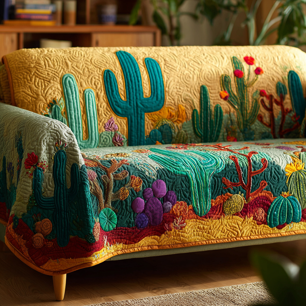 Cactus Horizon Quilted Sofa Cover Best Sofa Slipcovers Cactus Themed Gifts