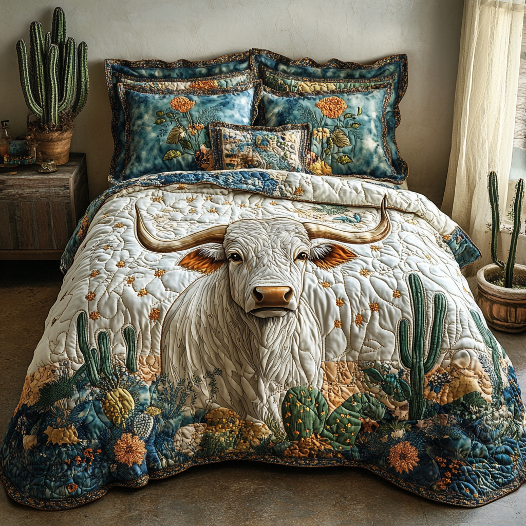 Cactus Longhorn Quilted Bedding Set Best Sheets Ever Texas Gifts For Out Of Towners