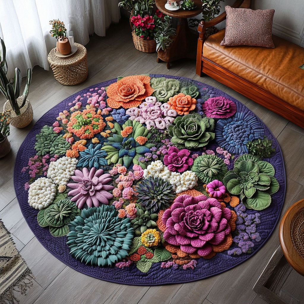 Cactus Medley Quilted Round Mat Round Kitchen Carpet Mother Daughter Gifts