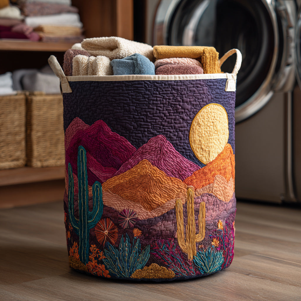 Cactus Mountain Sunset Quilted Laundry Basket Best Laundry Basket Mother's Day Gifts For Wife