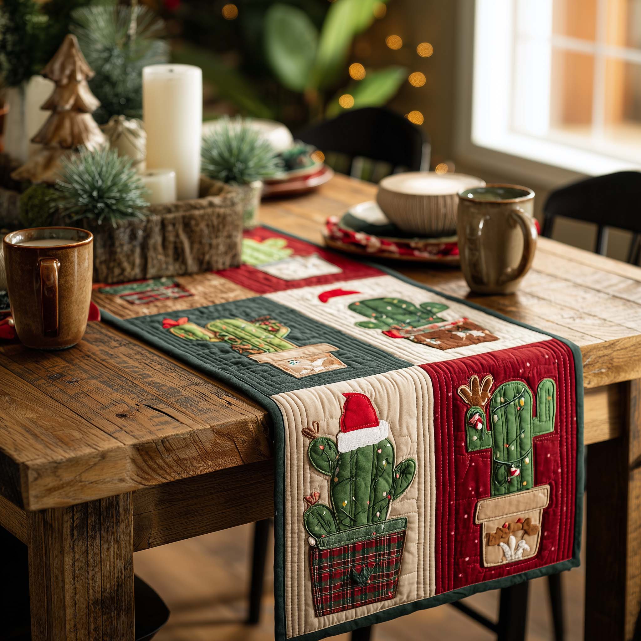 Cactus Patch Quilted Table Runner Xmas Dinner Table Decorations Christmas Gifts For Her