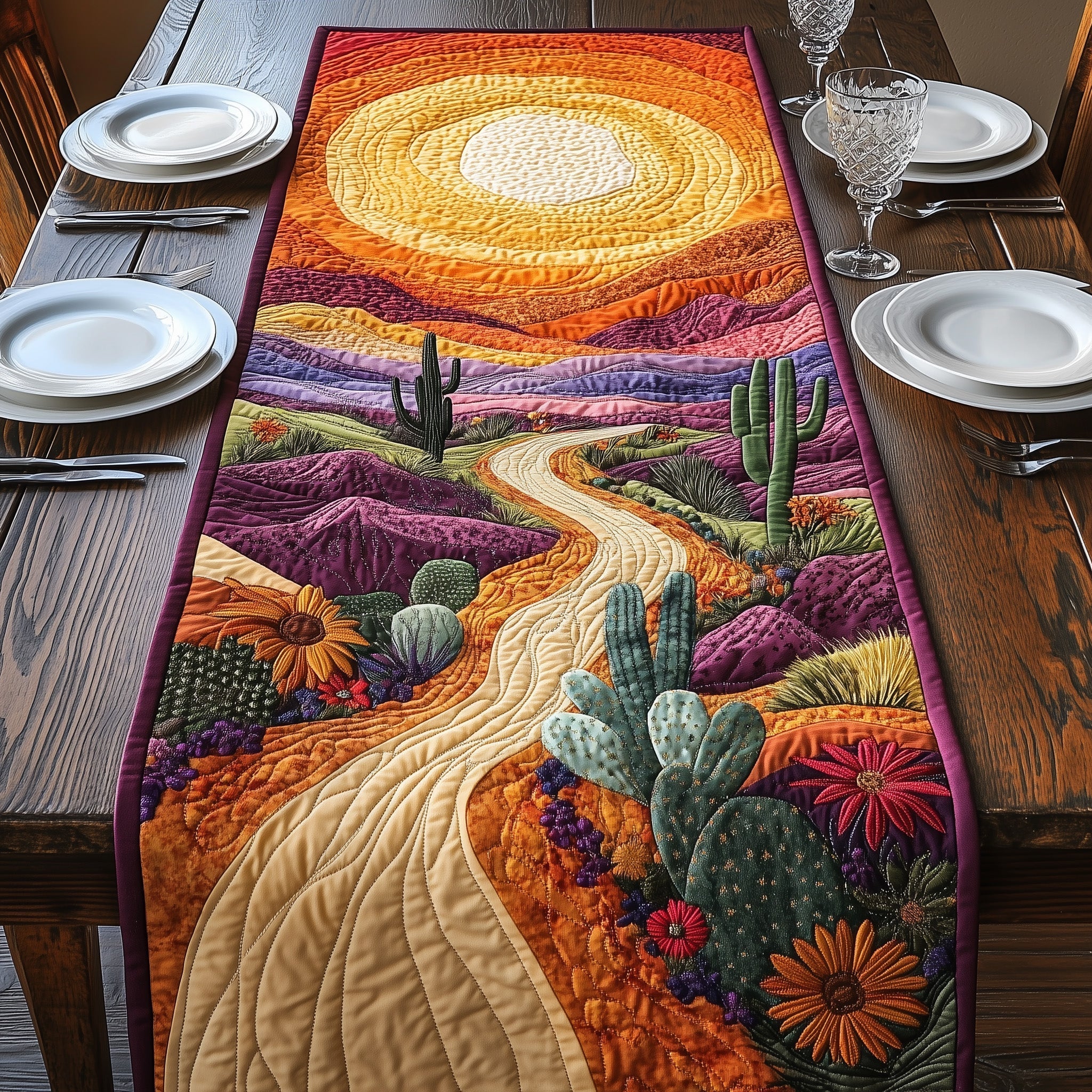 Cactus Road to Light Quilted Table Runner Formal Dining Table Runners Cactus For Birthday Gift