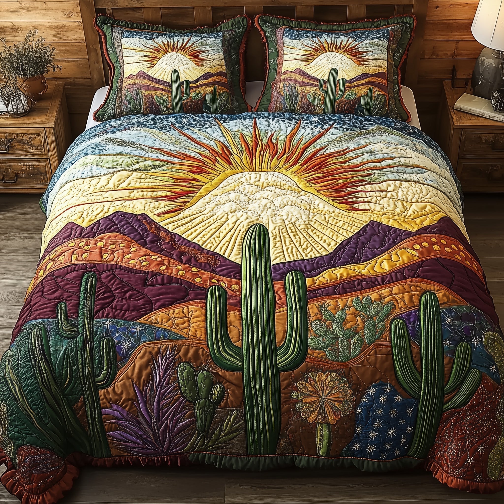 Cactus Sunburst Sky Quilted Bedding Set Good Sheet Sets Gifts For Mother And Daughter