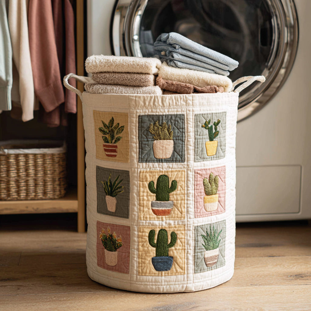 Cactus Sunny Quilted Laundry Basket Clothes Hamper Last Minute Mother's Day Gifts
