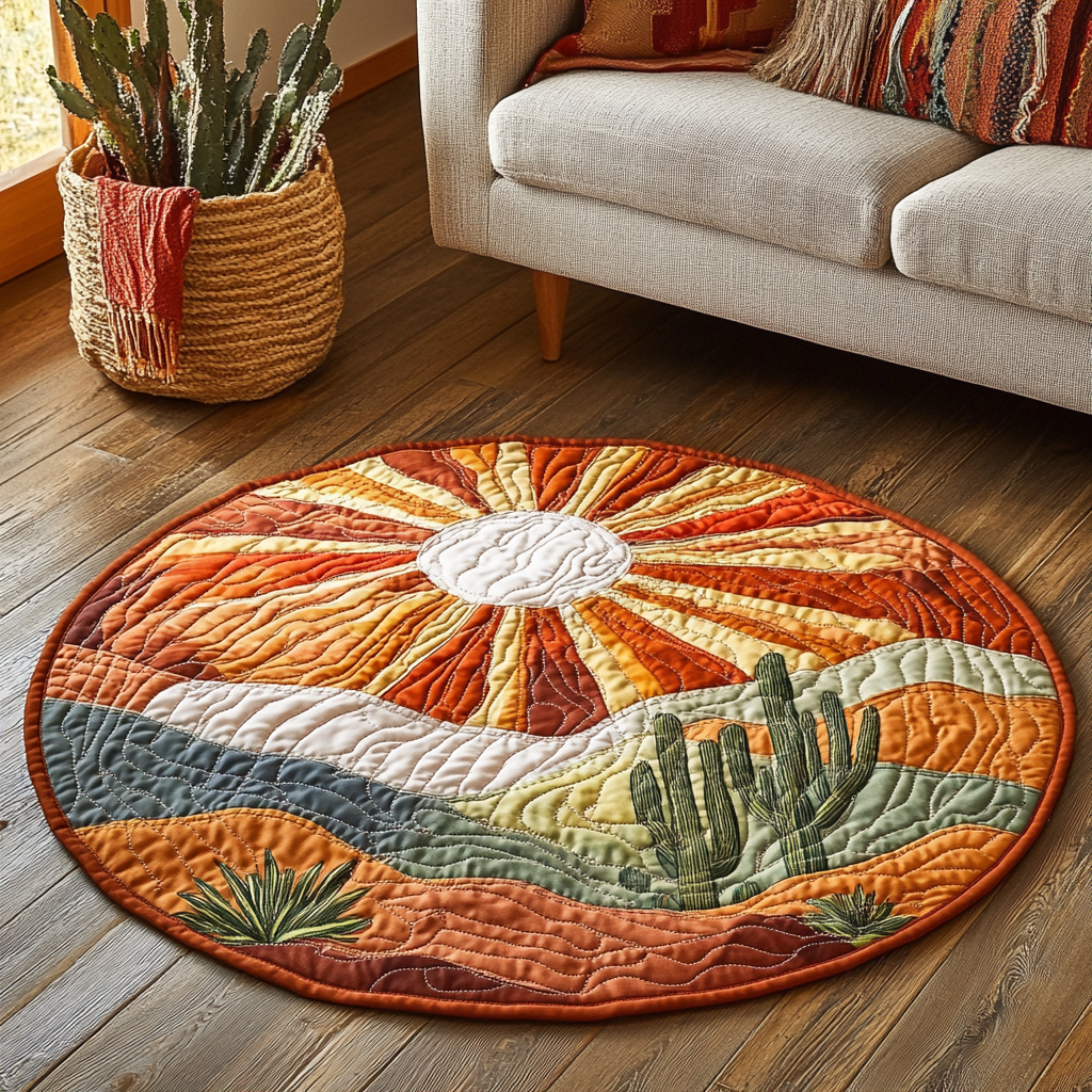 Cactus Sunrise Quilted Round Mat Round Floor Rugs Western Gifts For Men