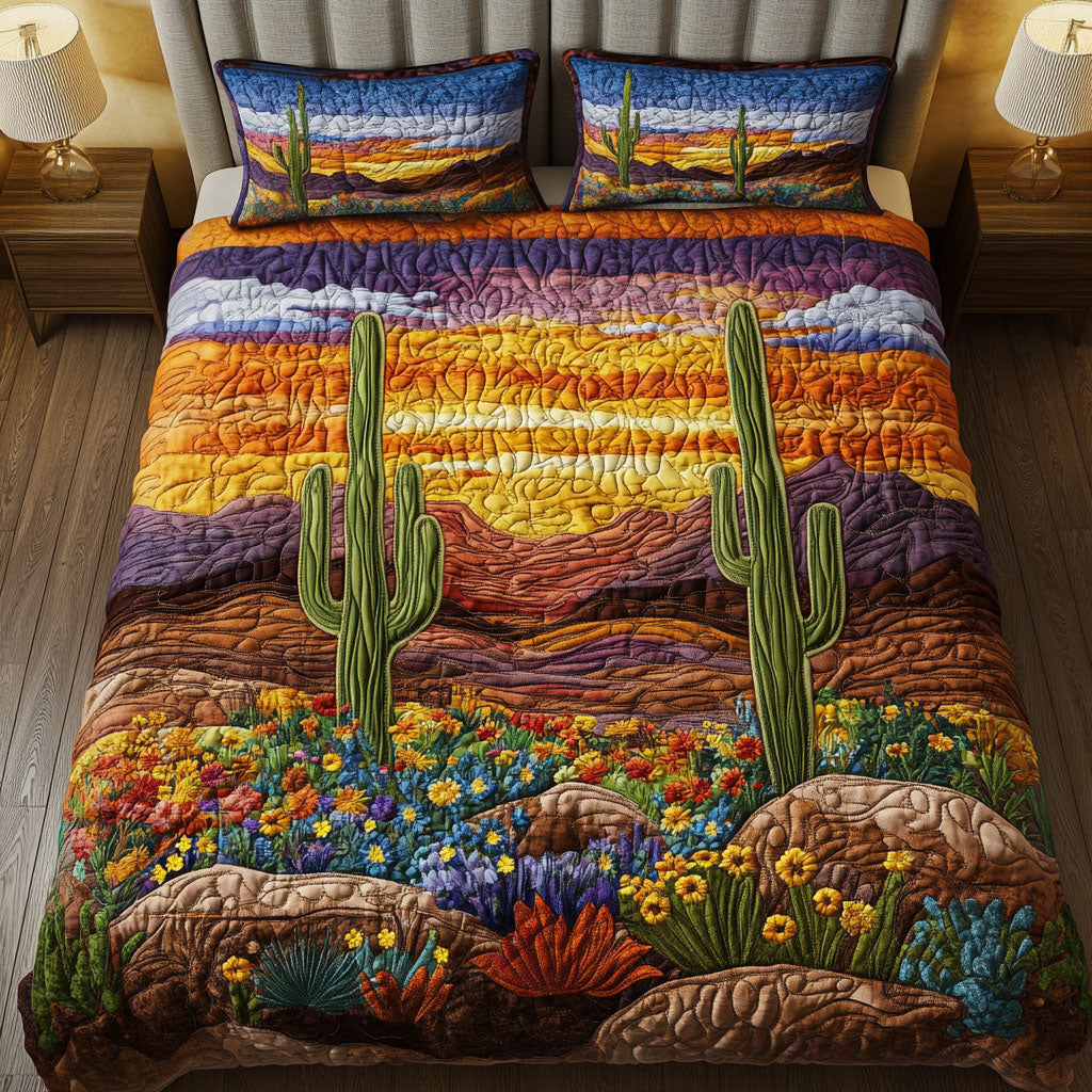 Cactus Sunrise View Quilted Bedding Set Cute Boho Comforter Sets Cactus Related Gifts