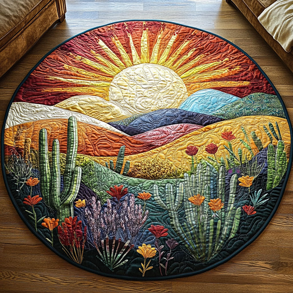 Cactus Sunset Glow Quilted Round Mat Cool Circle Rugs Best Mothers Day Gifts