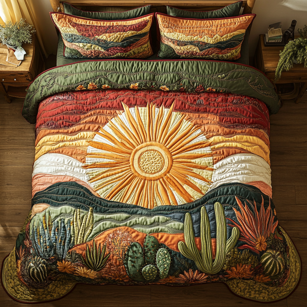 Cactus Sunset Quilted Bedding Set Bed Decor Ideas Cowboy Present Ideas