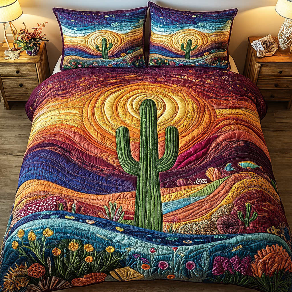 Cactus Sunset Quilted Bedding Set Best Bedding Sets Cat Related Presents