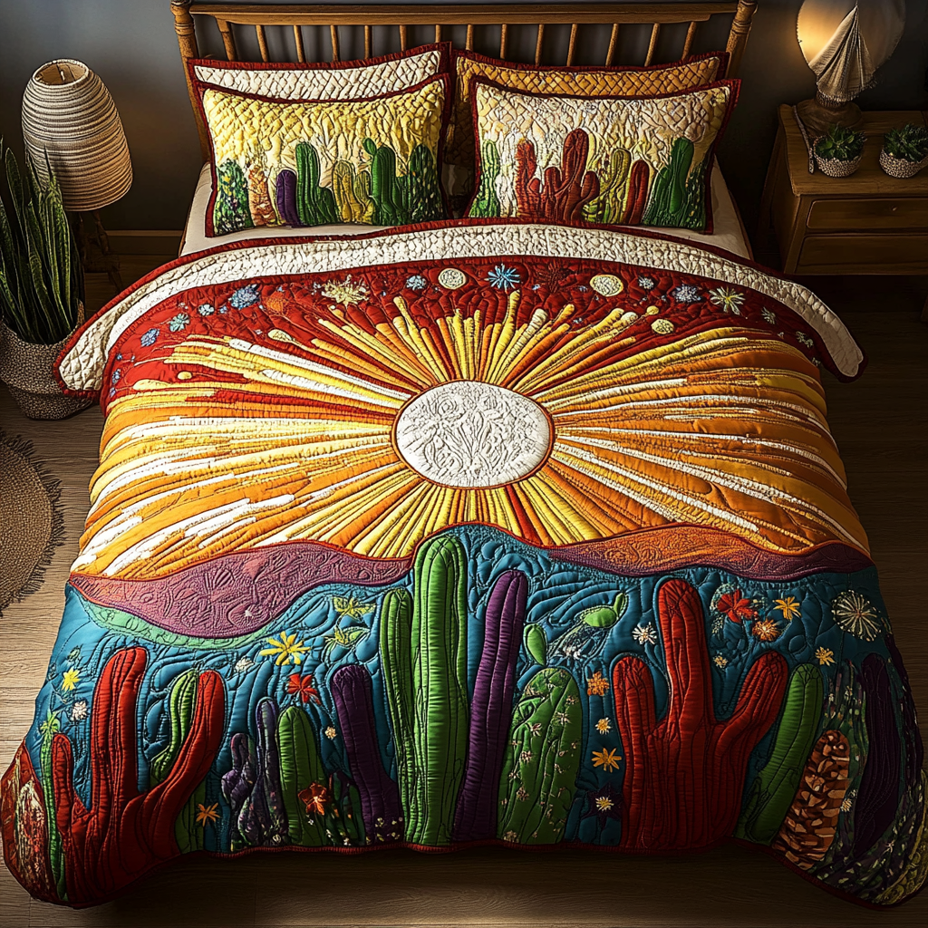 Cactus Sunset Quilted Bedding Set Best Comforter Sets Cat Stuff For Cat Lovers