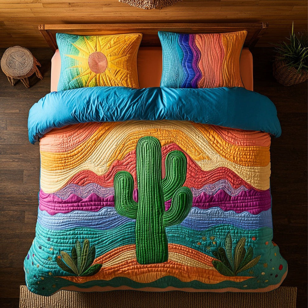 Cactus Sunset Quilted Bedding Set Colorful Present Ideas For Cactus Lovers