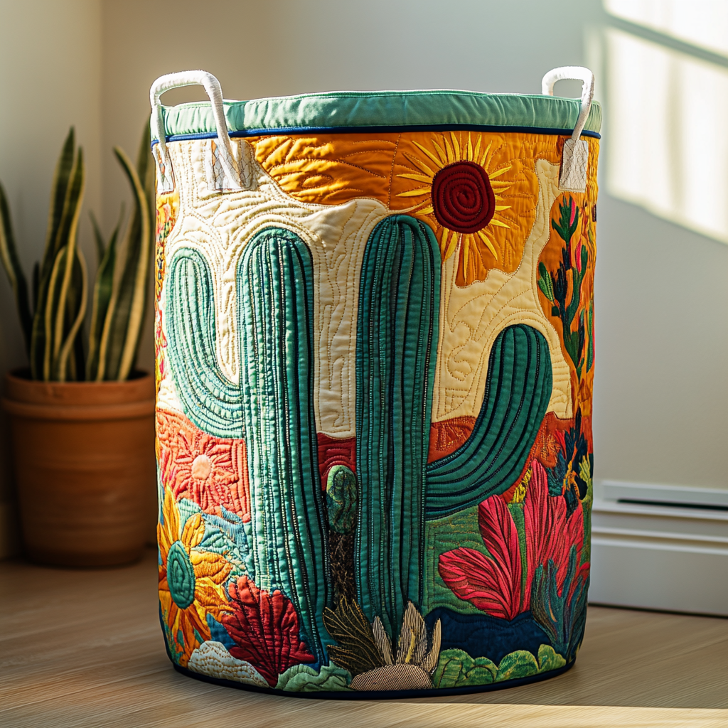 Cactus Sunset Quilted Laundry Basket Dirty Clothes Hampers Nice Gifts For Mom