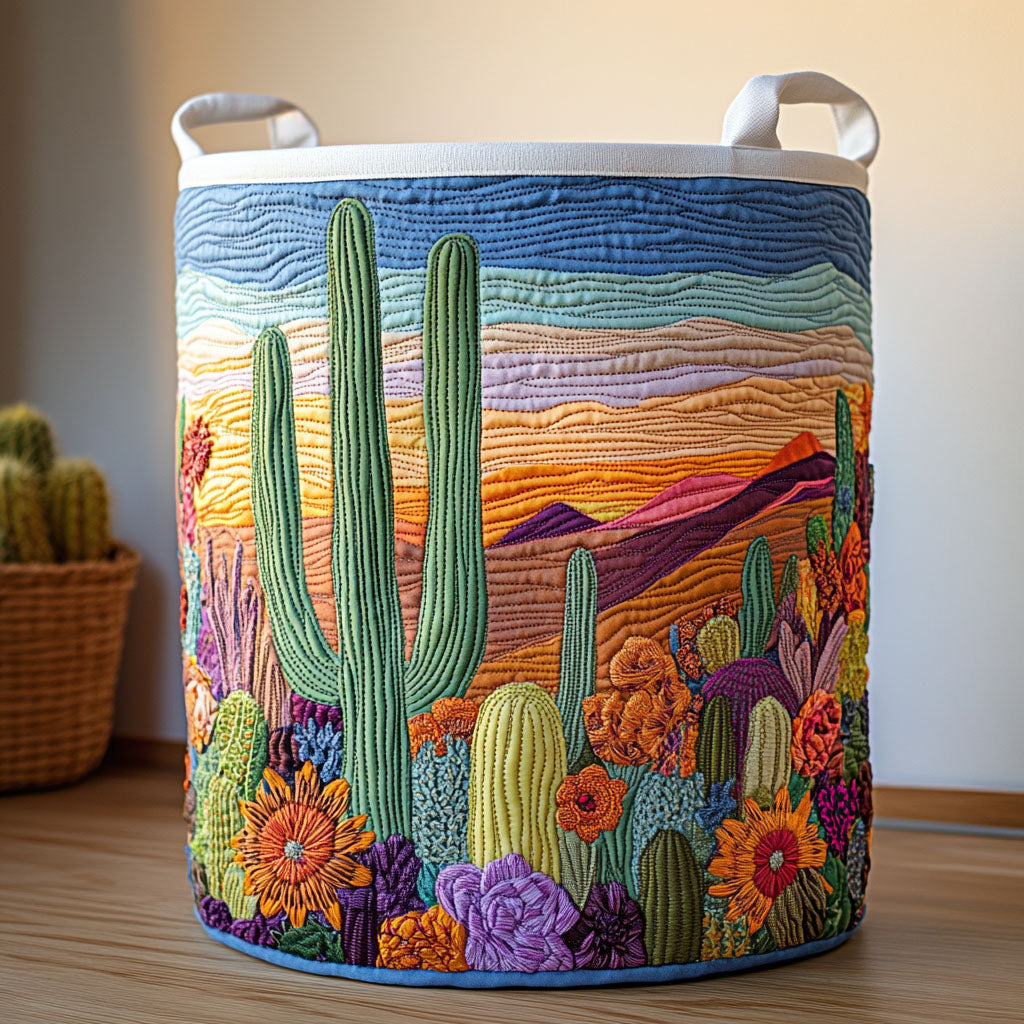 Cactus Sunset Quilted Laundry Basket Foldable Laundry Basket Best Presents For Mothers