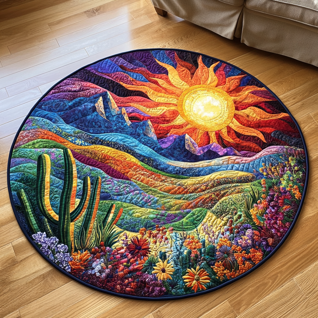 Cactus Sunset Quilted Round Mat Circle Mat Creative Mother's Day Gifts