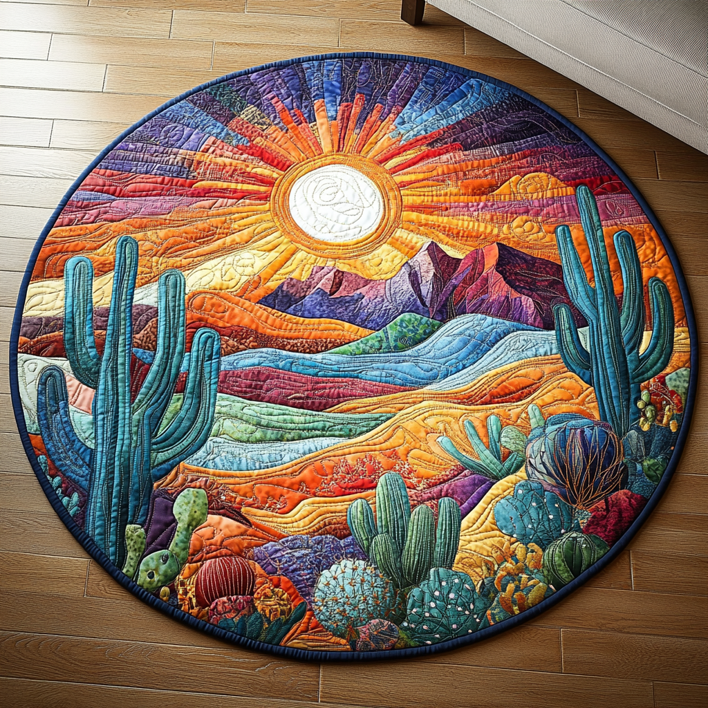 Cactus Sunset Quilted Round Mat Small Round Mat Cactus Related Gifts