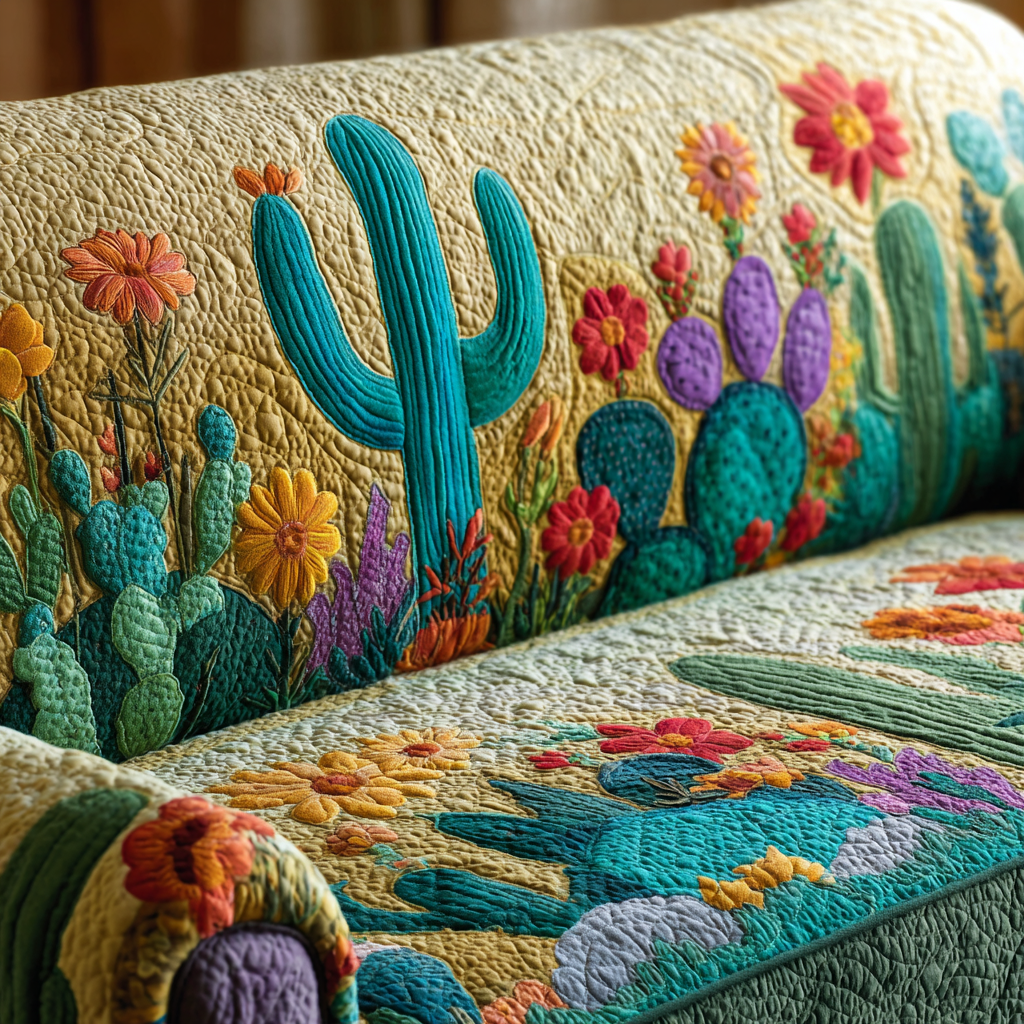 Cactus Sunset Quilted Sofa Cover Sofa Saver Covers Gift For Cactus Lover
