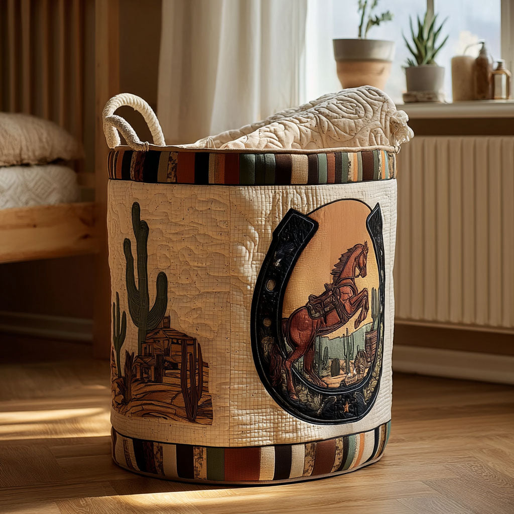 Cactus Trail Gallop Quilted Laundry Basket Foldable Laundry Hamper Gifts For Cowboy Husband