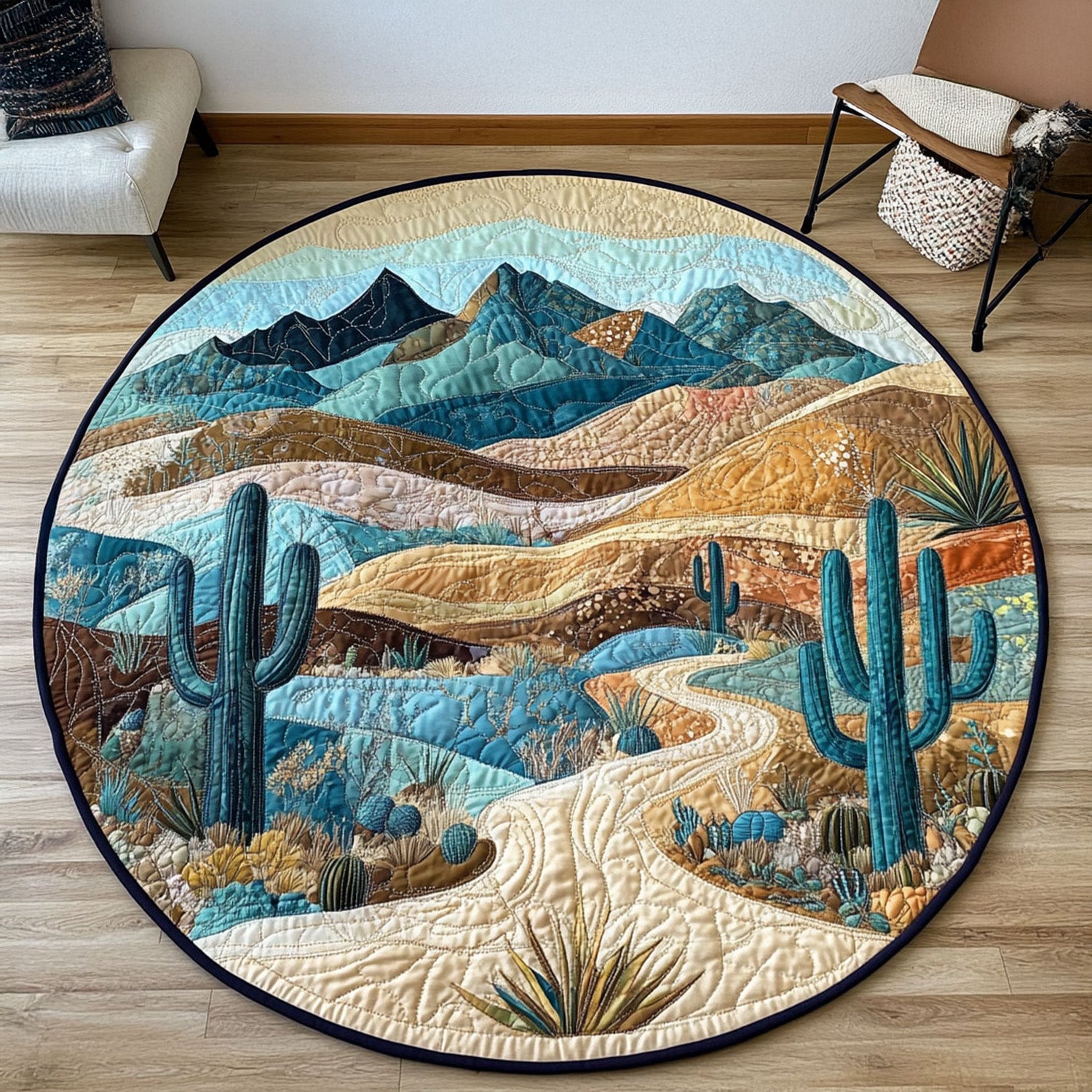 Cactus Vista Quilted Round Mat Round Rug Mat Father's Day Gifts For Husband