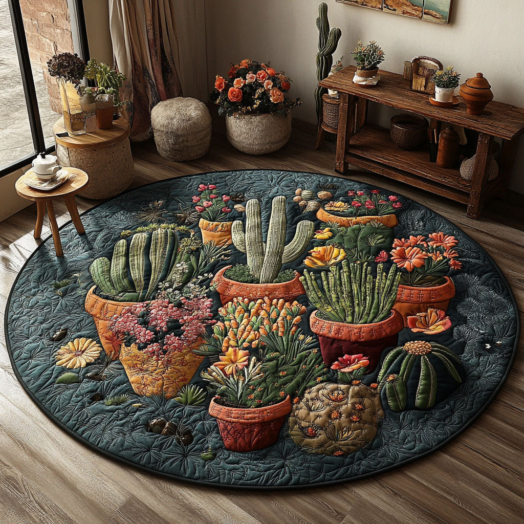 Cactus Wonderland Quilted Round Mat Round Carpets And Rugs Mother's Day Gifts From Daughter