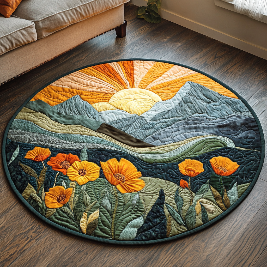 California Poppy Hill Quilted Round Mat Round Floor Rugs For Sale Awesome Father's Day Gifts