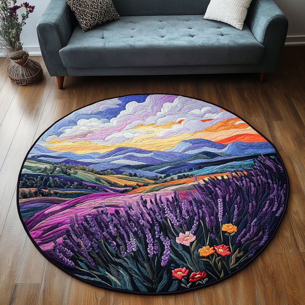 Calm Bloom Quilted Round Mat Round Carpet Mats Thoughtful Mother's Day Gifts