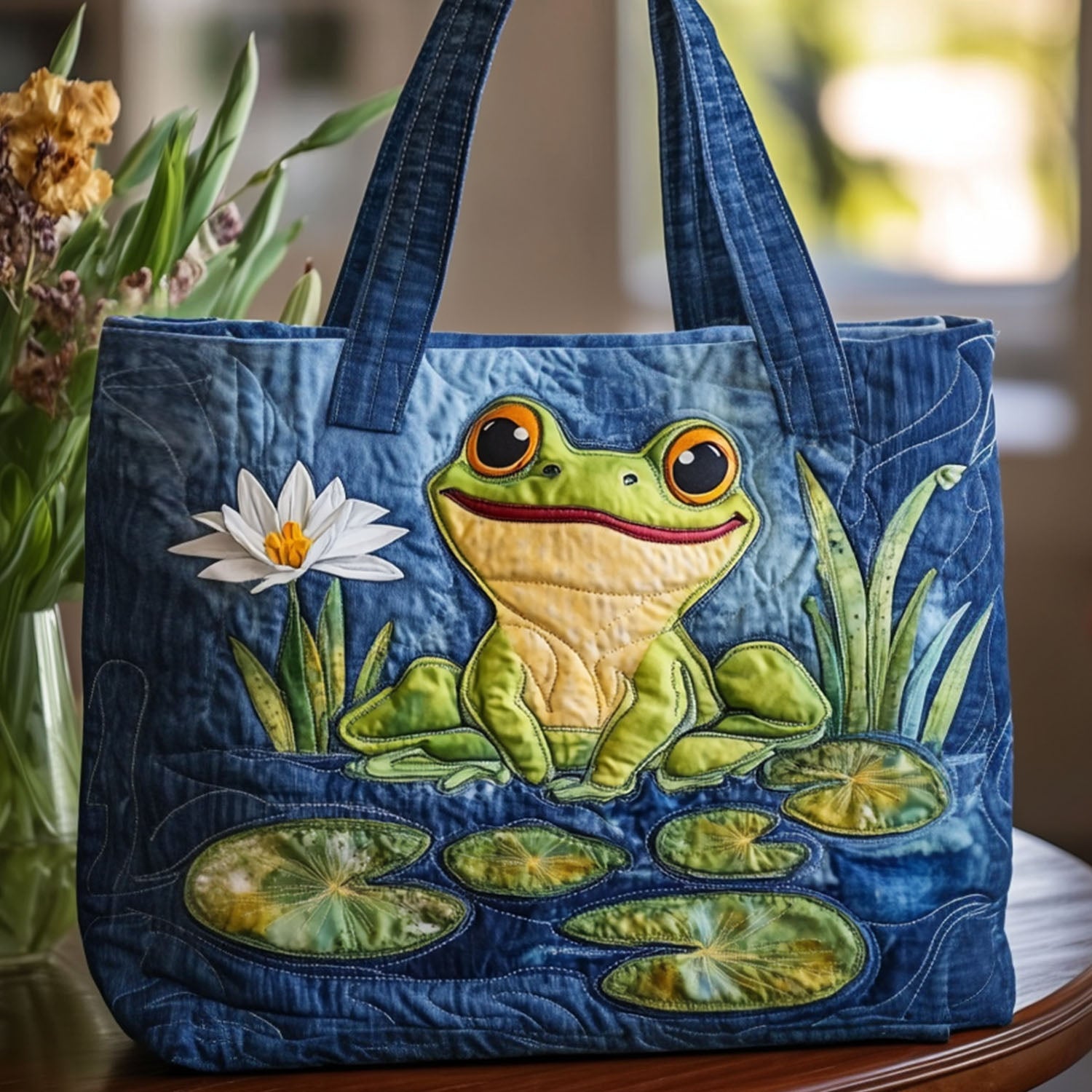 Calm in the Creek Quilted Tote Bag Cool Tote Bags For Women Cute Gifts For Mom