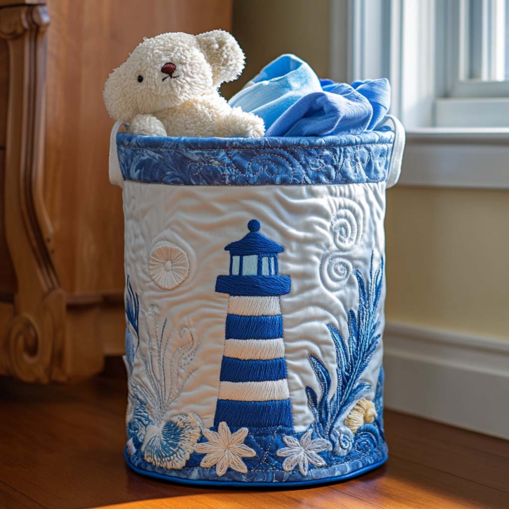 Calm Lighthouse View Quilted Laundry Basket Storage Bins Ideal Housewarming Gifts