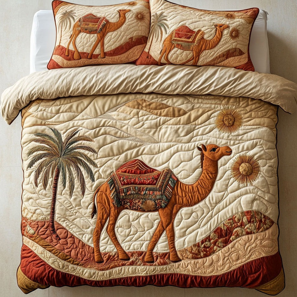 Camel Walk Quilted Bedding Set Desert Themed Bedroom Decoration Gifts