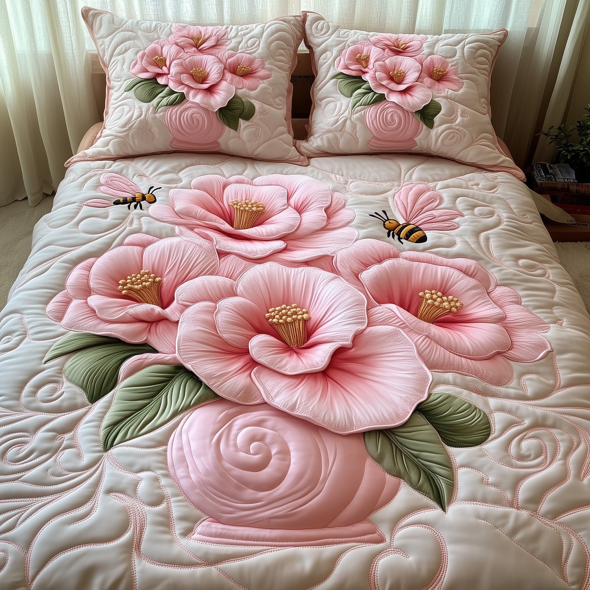Camellia Quilted Bedding Set Best King Sheets Juneteenth Gift Items