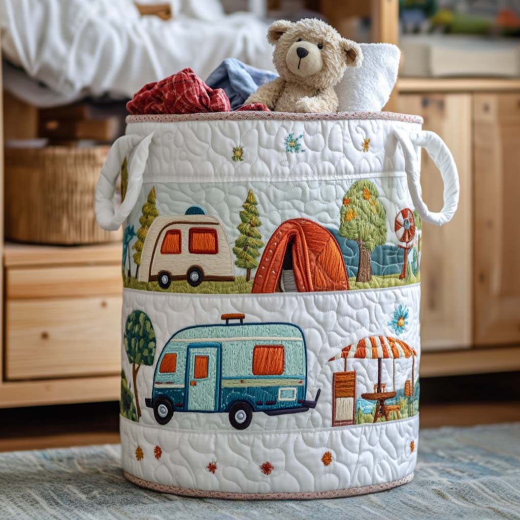 Camper Nights Quilted Laundry Basket Foldable Hamper Novelty Camping Gifts For Him