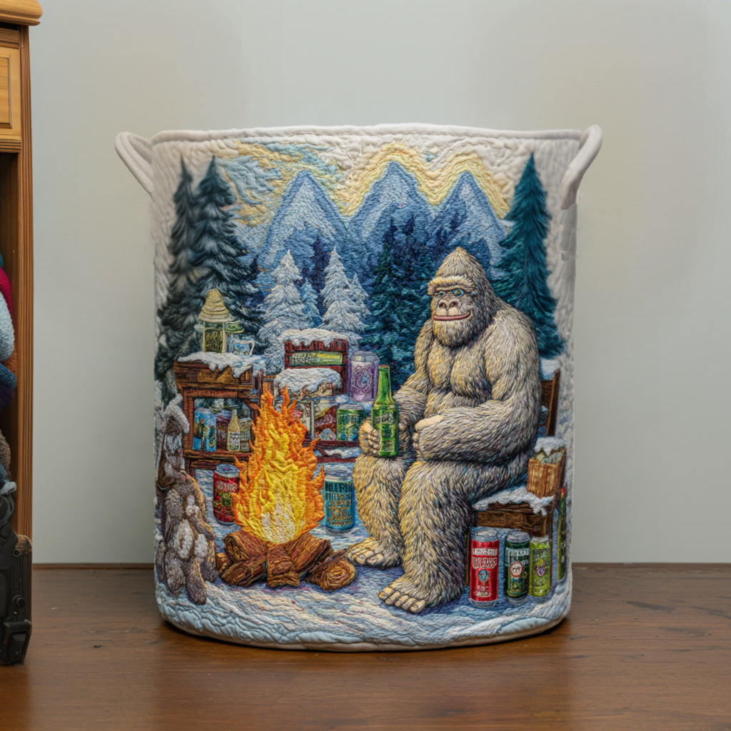 Campfire Yeti Chill Quilted Laundry Basket Clothes Hamper Bigfoot Gift Items