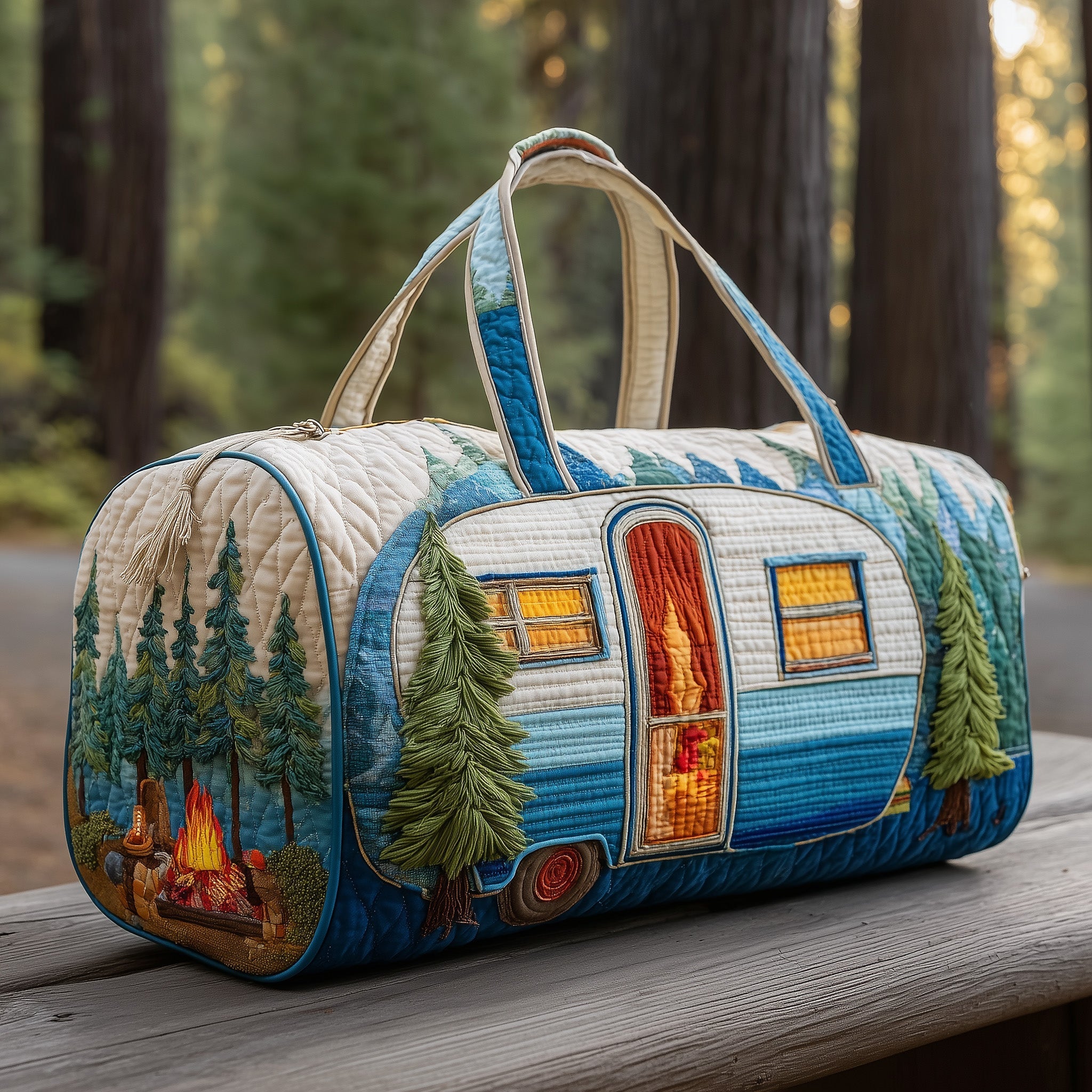 Camping Trailer Quilted Duffle Bag Large Duffel Bag Travel Mother's Day Gifts For Friends