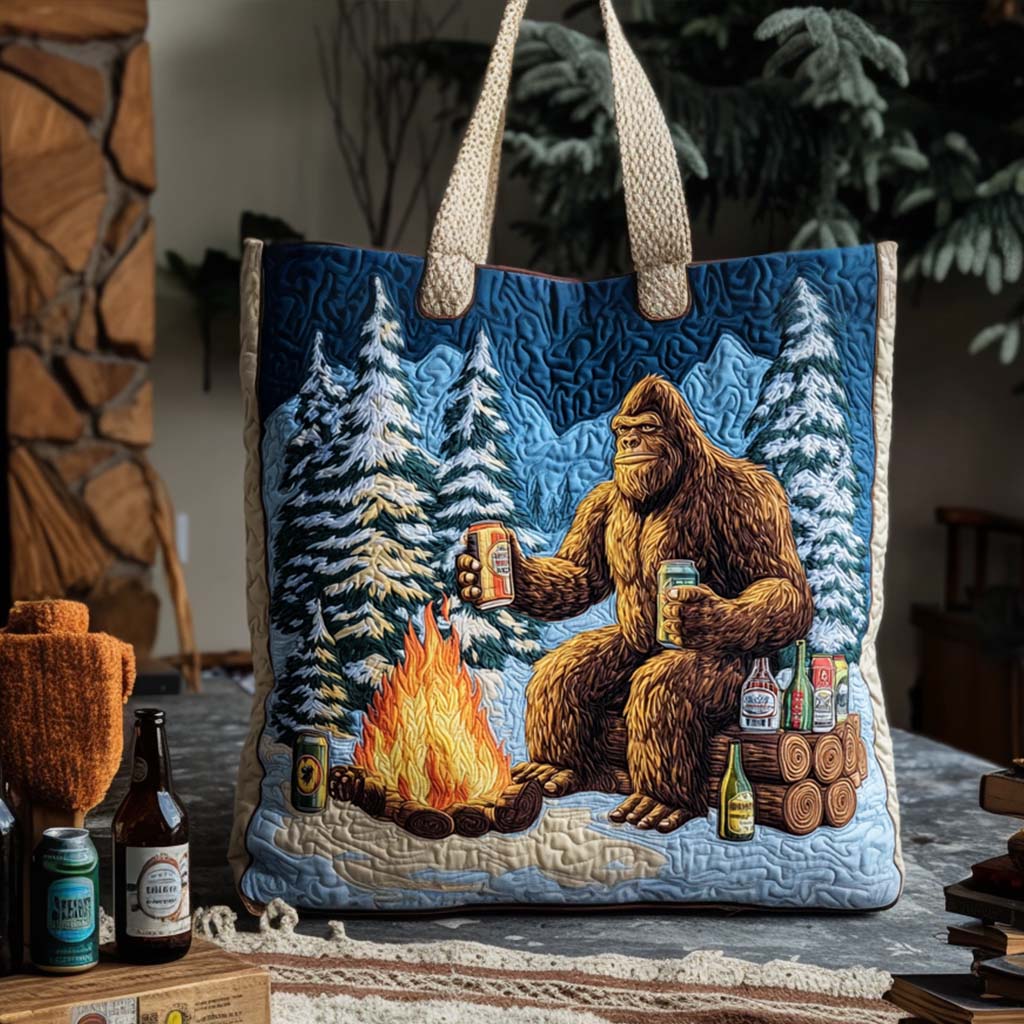 Camping with Bigfoot Quilted Tote Bag Trendy Tote Present Ideas For Mom