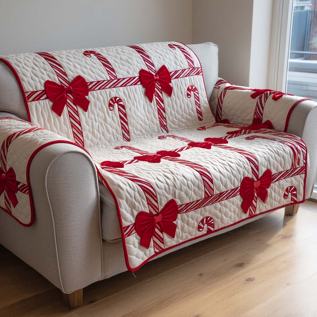 Candy Cane Delight Quilted Sofa Cover Christmas Decorations Indoor Unique Christmas Gifts