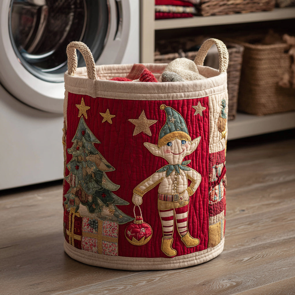 Candy Cane Elf Quilted Laundry Basket Foldable Storage Bin Good Christmas Gifts For A Grandma