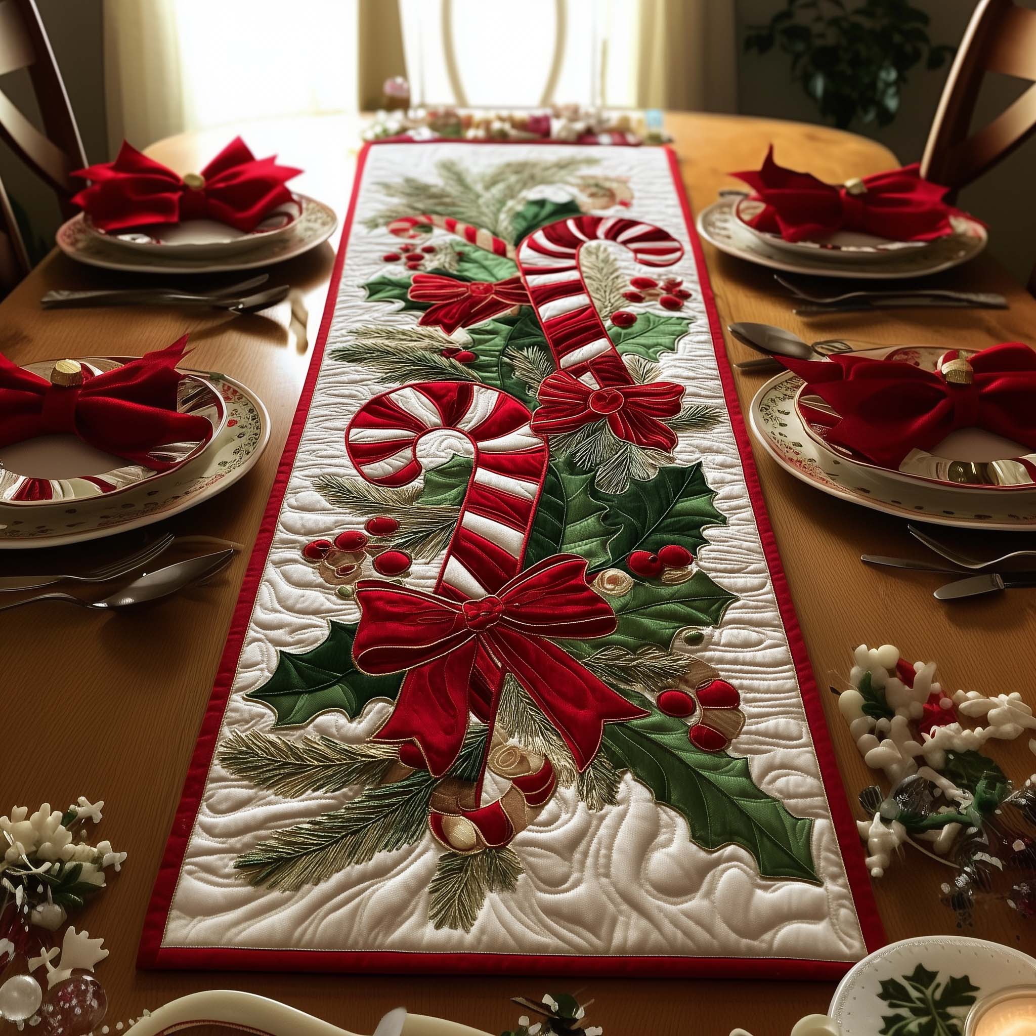 Candy Cane Quilted Table Runner Dinner Table Decorations Christmas Best Holiday Gifts