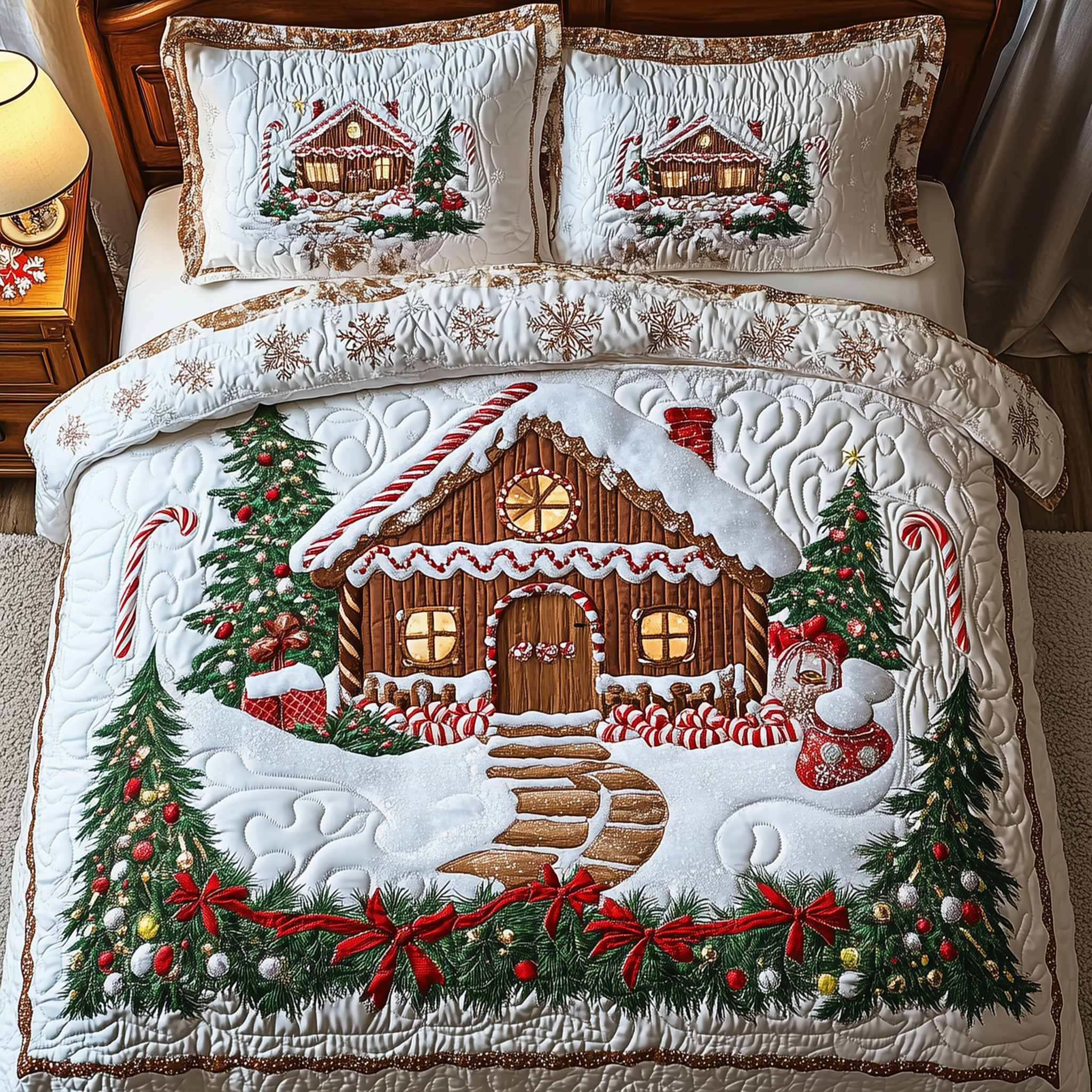 Candy Canes Cabin Quilted Bedding Set Christmas Bedding On Sale Great Christmas Gifts For Men