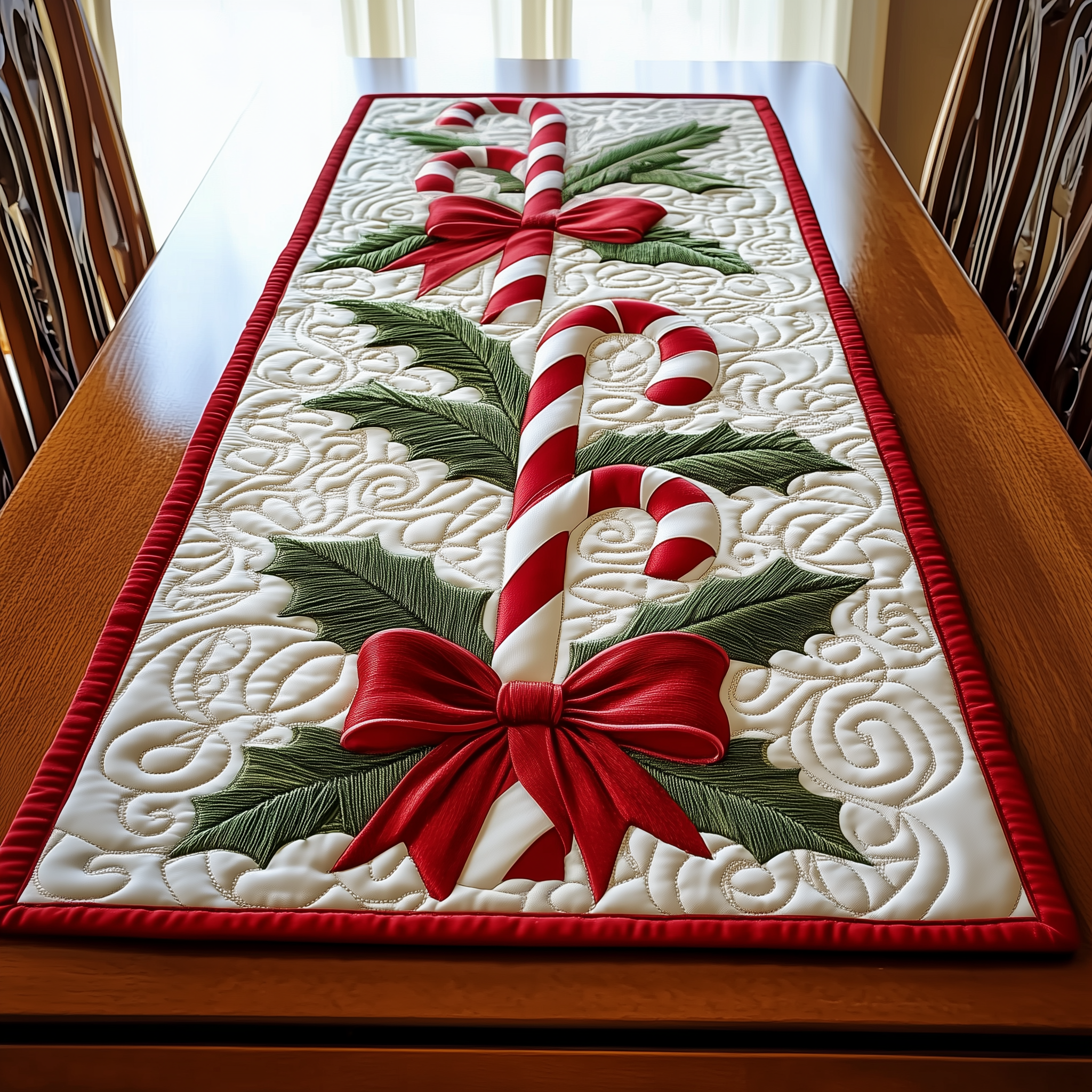 Candy Canes Quilted Table Runner Christmas Dining Table Decor Family Xmas Present Ideas