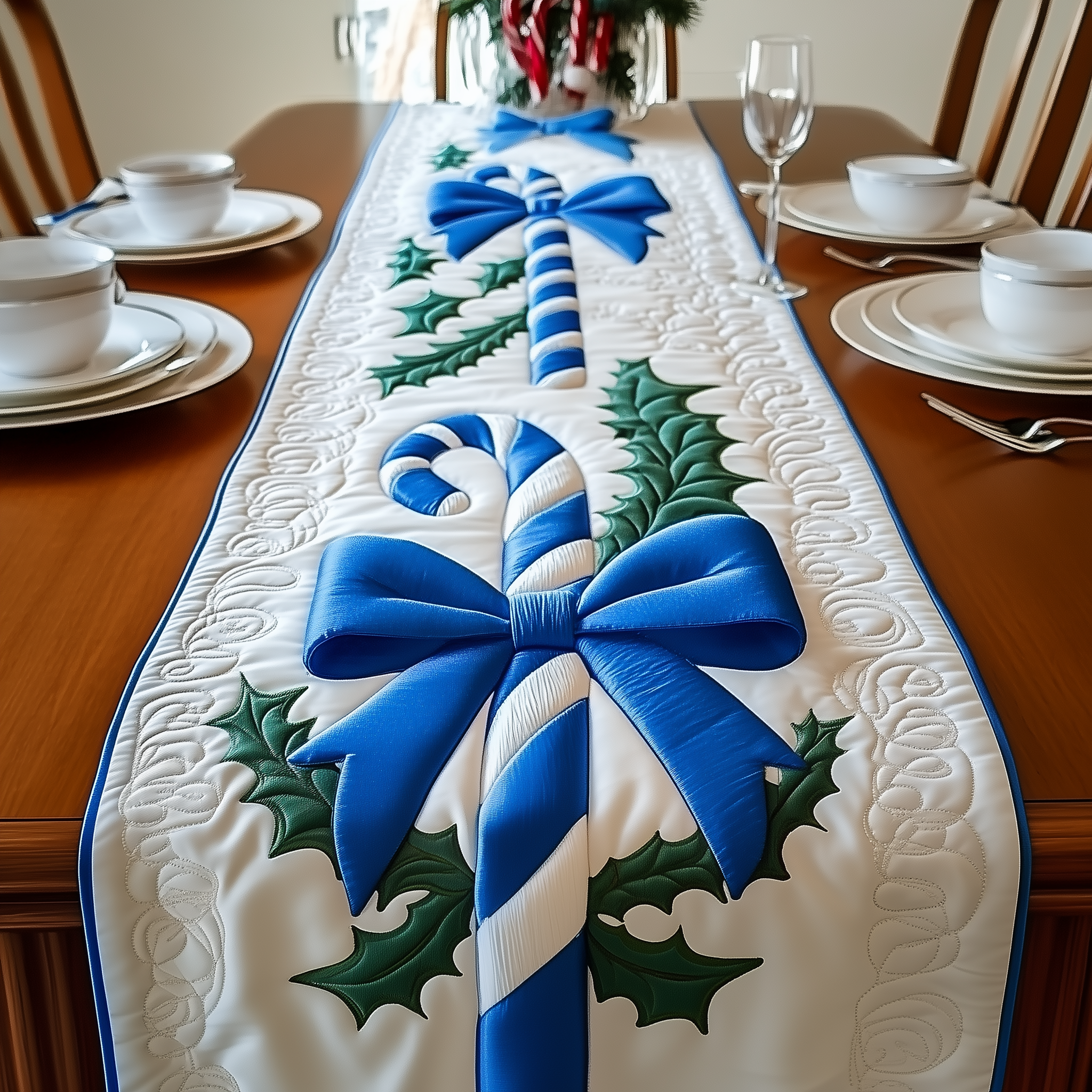 Candy Canes Quilted Table Runner Elegant Holiday Table Runners Cool Family Gifts For Christmas